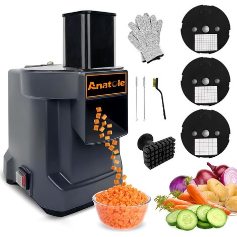 Coupe Légumes en Cubes Électrique avec 3 Lames  9/12/16mm Lames en Acier Inox, pour Pomme de Terre Carotte Oignon Concombre Fruits, pour Restaurant Hôtel Maison, 100W 220V (1/5)