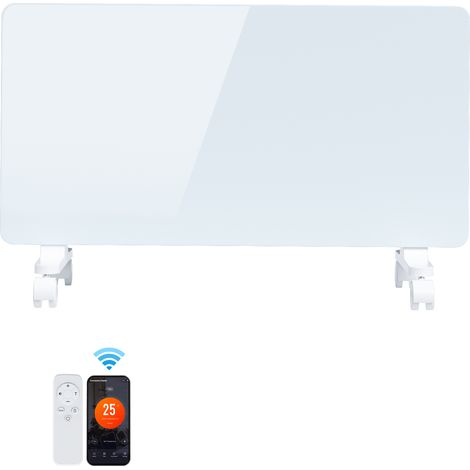 TolleTour Convector eléctrico 2000W de cristal blanco, App Tuya Smart, termostato, temporizador, pared o patas con ruedas (1/5)