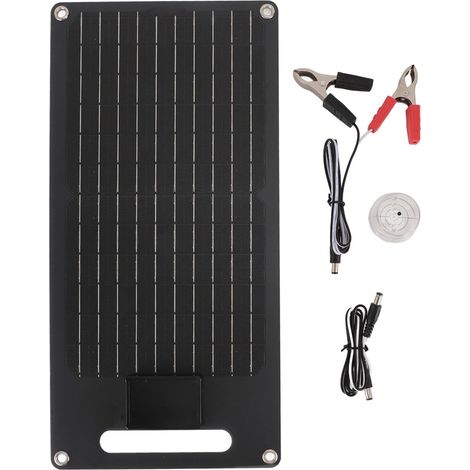 Panneau Solaire 50W 12V, Kit de Panneau Solaire Monocristallin, Chargeur de Batterie Solaire avec Câble USB et Clip, Contrôleur Double USB pour Batteries de Voiture et Téléphones Portable Hors Réseau (1/5)
