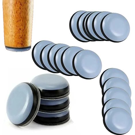 24 patins en téflon pour meubles, 25 mm (ronds) – Patins pour meubles – Patins en PTFE, patins adhésifs en téflon pour meubles, patins pour chaises, canapés, bureaux, tables (1/4)