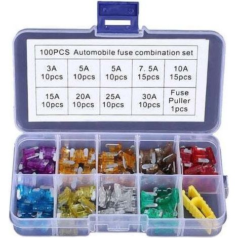 100 PCS 12V-32V Basse Profil Fusibles Mécaniques de Voiture pour Véhicule Auto Moto Bateau Camion, Assortiment Voiture Fusible à Lame Small, 3A -30A (1/3)
