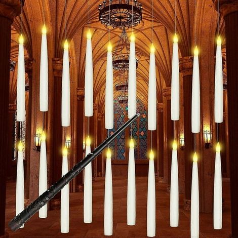 Bougies flottantes LED avec télécommande, lot de 12 bougies magiques flottantes avec baguette, lumière chaude et vacillante, pour la décoration d'Halloween et de Noël (1/5)