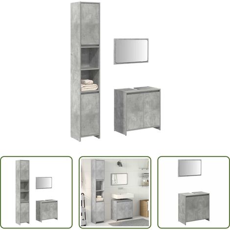 vidaXL Armoire de lavabo - Ensemble de meubles de salle de bain 3 pcs gris béton (1/5)