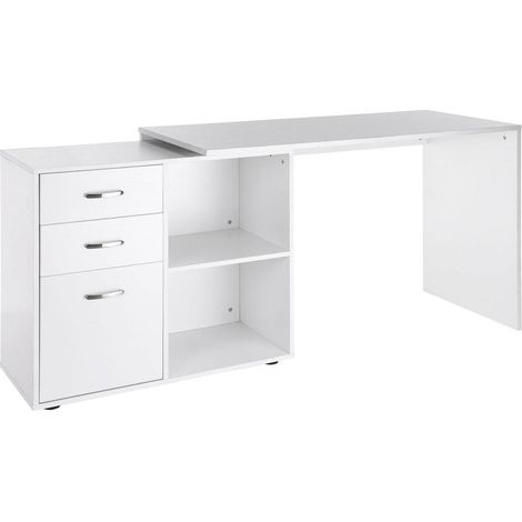Bureau d'angle modulable informatique AoSenYunZhou bureau droit avec 3 tiroirs et 2 niches en MDF blanc (1/5)