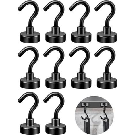 Lot de 10 Crochets Magnétiques Extra Puissants 16mm,Aimants à Crochet Noir pour Frigo,Accroches Fortes Sans Perçage Cuisine,Salle Bain,Bureau,Garage - (1/5)