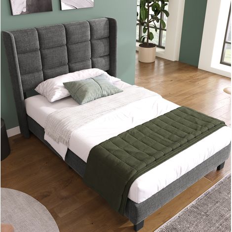 Letto Imbottito 90x200 cm con Rete a Doghe e Testiera Imbottita (1/5)