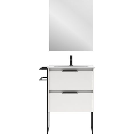 Meuble salle de bain en bois et métal KEIKO  blanc brillant 80 cm (1/5)