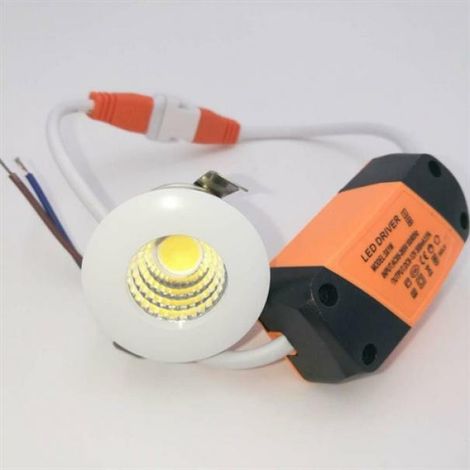 Mini faretto led da incasso 3w 37mm cob incluso trasformatore led driver kit 5 pezzi 3000k