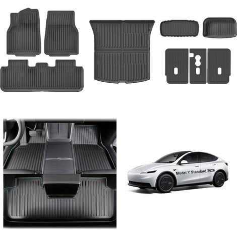 [9 Pack] Tesla Model Y Standard 2026 Juniper Floor Mats + Trunk Complete Kit, All Weather TPE Interior Mat for Floor (1/5)