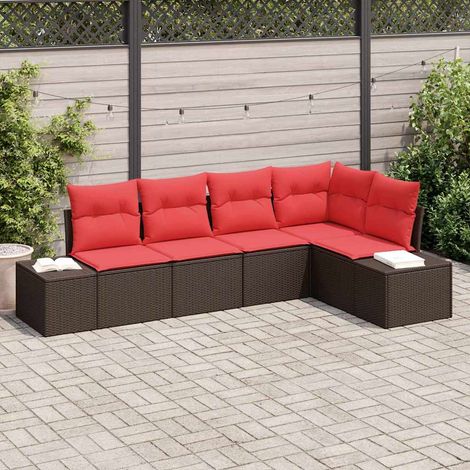 Set Divano da Giardino 5 pz Marrone e Rosso polyrattan vidaXL (1/5)