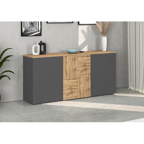 Buffet/bahut moderne 150 cm anthracite mat/chêne wotan Isayane (1/5)