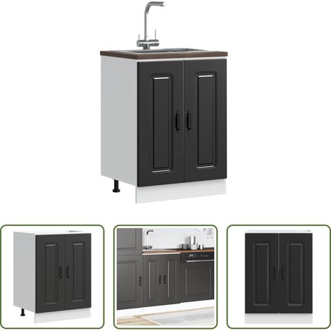 vidaXL Bois d'ingénierie - Meuble bas pour évier Kalmar noir 60x46x81,5 cm bois ingénierie (1/5)