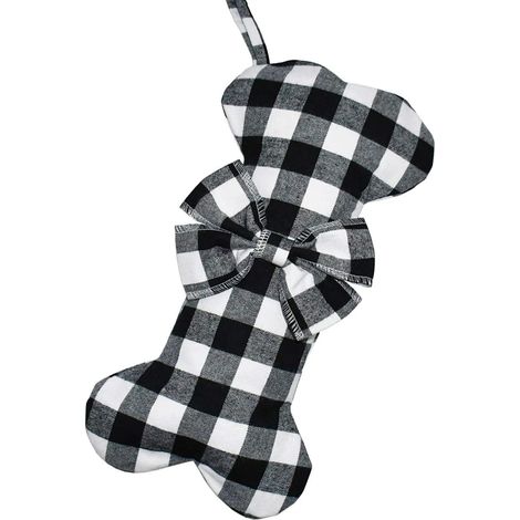 Chaussette de Noël noire pour chiens à motif à carreaux Buffalo classique noir et blanc DXGHC (1/5)