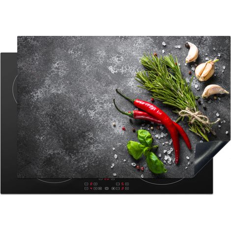 PROTECTION PLAQUE INDUCTION Poivre - Herbes - Épices - Béton Tapis de Protection 76x51.5 cm