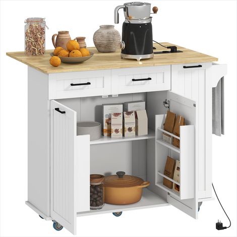 Buffet mobile avec prises USB et plan extensible MDF Blanc (1/5)