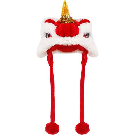 Chapeau de lion pour animaux de compagnie de style chinois, célébration, mignon, chaud, réglable, danse du chien pour le nouvel an, Noël, vacances, rouge L (1/5)
