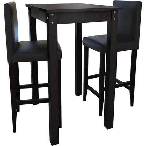 Ensemble Table de bar + 2 Chaises de bar - Table Haute avec 2 Tabourets noir BV364248 - BonneVie (1/5)