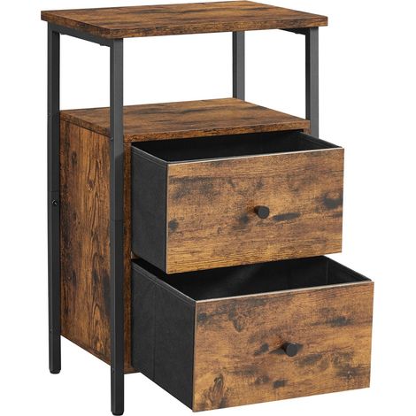 Mesita de noche mesilla auxiliar 2 cajones para dormitorio salón estilo industrial 60 cm marrón rústico y negro 120002376 (1/2)