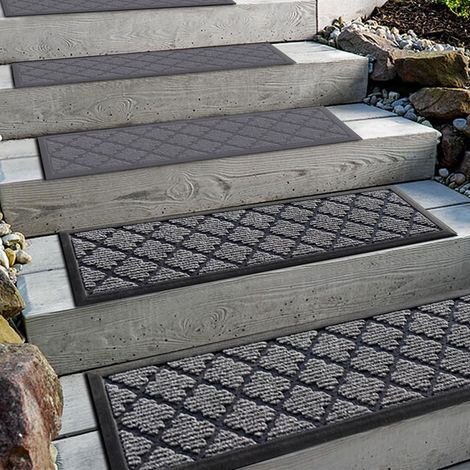 Lot de 2 tapis d'escalier d'extérieur en caoutchouc, 76 x 22 cm, résistants aux intempéries et antidérapants, isolation thermique, tapis en caoutchouc antidérapant pour l'extérieur, tapis (1/5)