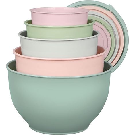 Plastic Mixing Bowls Lids Nesting Bowls Prep Serving Cooking Baking Bowl Kitchen Storage (1/5)