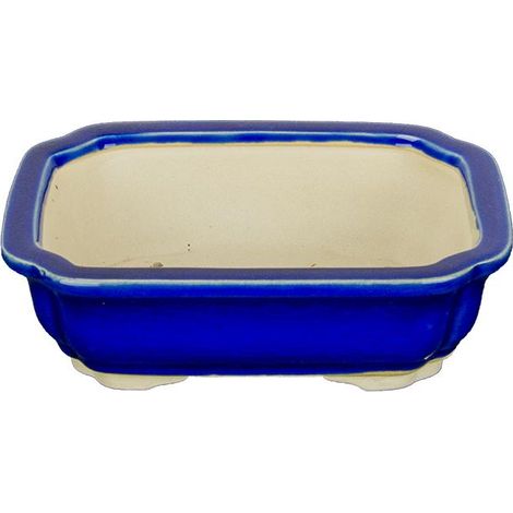 Vaso per bonsai rettangolare in gres smaltato blu 7x5x2,5 cm - SF6