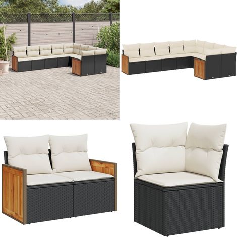 9-tlg. Garten-Sofagarnitur mit Kissen Schwarz Poly Rattan - Gartengestelle - Gartenmöbelset - Rattan Möbel - Lounge Set - Gartenlounge - Home & Living (1/5)