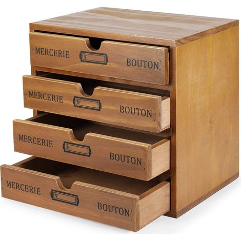 1 Organiseur de bureau, Bois de pin, 4 tiroirs, Marron, Sans assemblage, Pour maison et artisanat (1/5)