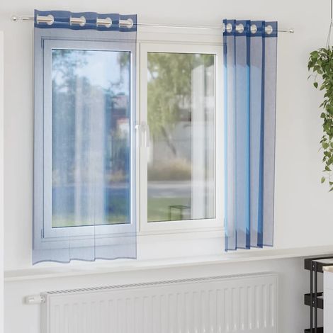 Paire de Rideaux Voilages Semi-Transparents à Œillets Polyester Bleu Royal 140 x 175 cm - PANGIVO (1/5)