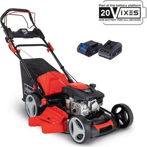 Scheppach Tondeuse à Gazon Thermique MS173-51E - Autotractée avec démarrage électrique - Moteur 4T - Largeur de Coupe 51cm - Panier 65L - Fonction Mulching & Raccord Rapide de Lavage