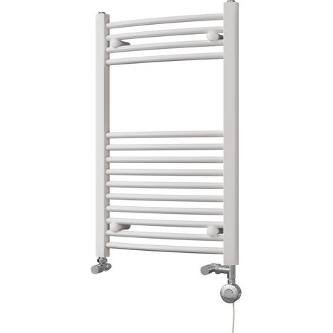 Zennor - White Dual Fuel Towel Rail H800mm x W500mm Thermostatic - Curved (1/3)