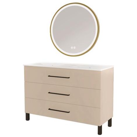 ONDEE ZEN - Meuble à poser MONACO - Dim 120cm - Satin - Mir ALEXINE - Poignées noires