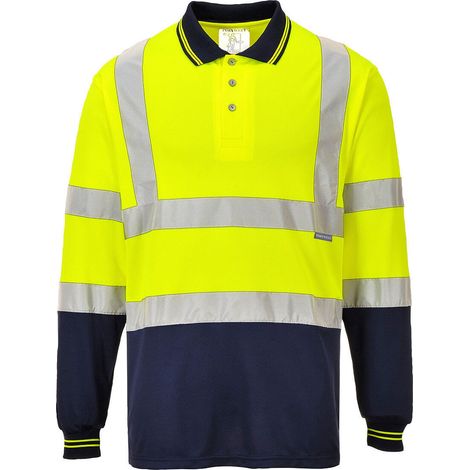 Polo zweifarbig mit langen Ärmeln Farbe: Gelb/marine Größe M - Portwest