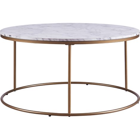 Teamson Home Marmo Großer Runder Couchtisch, Marmor-Beistelltisch, moderner Sofa-Beistelltisch für Wohnzimmer, Schlafzimmer oder Lounge, Weiß/Messing (1/5)