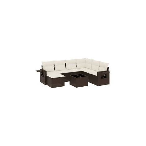 Salon de jardin 8 pcs avec coussins marron résine tressée (1/3)