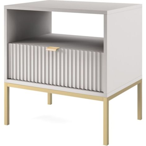 Comodino: 1 cassetto, Grigio, oro, 54 x 56 x 39 cm, maniglie dorate (1/5)