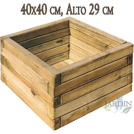Macetero cuadrado de madera 40x40 cm, alto 29 cm, ideal para decoración de jardín y plantas