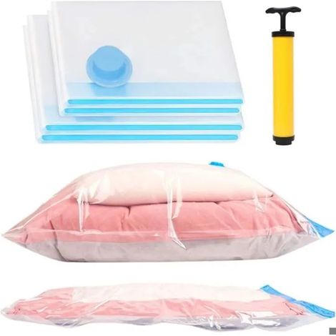 Sacs de rangement sous vide - PZCC - Lot de 4 sacs - 2 jumbo 100x80 cm - 2 grands 80x60 cm - Pompe à main incluse (1/4)
