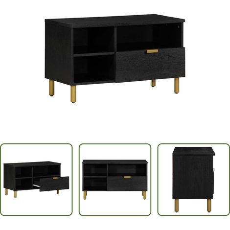 Rangement salon - Meuble TV noir 80x33x46 cm bois d'ingénierie (1/5)
