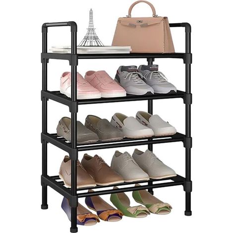 Petite étagère à chaussures à 4 niveaux, étroite et empilable, étagère à chaussures, étagère robuste pour entrée, couloir, placard, grande capacité et économie d'espace (1/5)