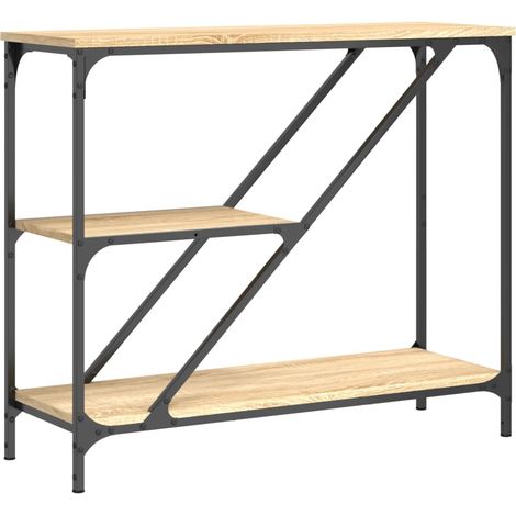 Table console avec étagères style industriel 88,5 x 30 x 75 cm bois d'ingénierie couleur chêne et métal DEC031964