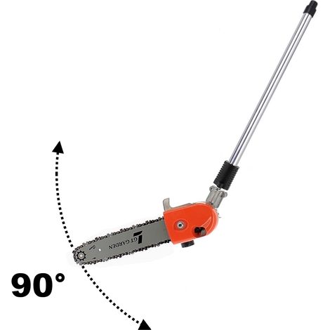 Gt Garden – Élagueuse multifonction 4 en 1 – Tête orientable 0° à 90° – Guide tronçonneuse 30 cm – Compatible débroussailleuses 52 cm3