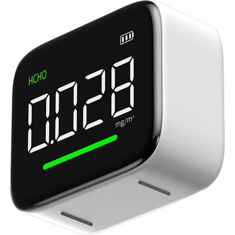 Détecteur de formaldéhyde, double capteur platine 0,001 mg/m³, moniteur de qualité de l'air 4 en 1 pour HCHO/Temp/Hum avec écran LED, rechargeable USB C pour la maison, le bureau, la crèche (1/5)