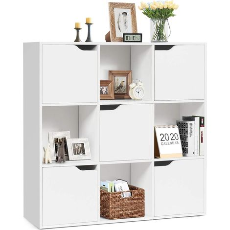 Goplus – Bibliothèque enfant 9 compartiments – 5 cubes avec portes – Panneaux de particules de bois – Dimensions 90 x 29 x 90 cm – Design contemporain (1/5)