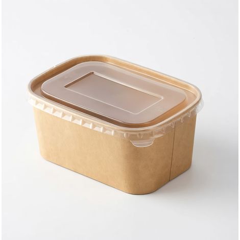 Boîte repas en papier kraft 1000 ml avec couvercle, lot de 1 (1/5)
