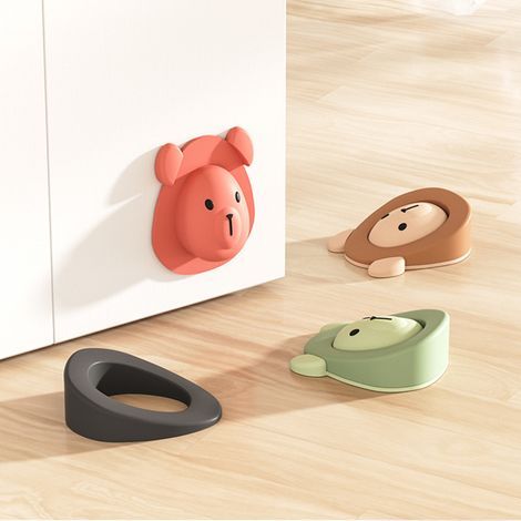 Set mit 3 Mini-Türstoppern in Schwarz, 5,1 cm, in Form von niedlichen Tieren, bärenförmiger Türstopper für mehrere Etagen, rutschfeste und stoßfeste Silikon-Türschoner für die (1/5)
