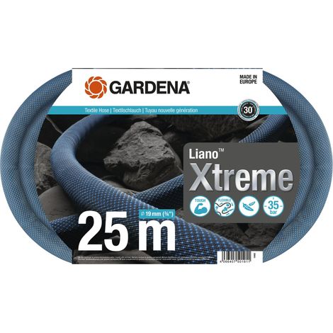 GARDENA Liano™Xtreme 19mm (3/4"), 25m. Kit complet. Tuyau d'arrosage. Léger et très résistant. 19 mm. Pression de rupture 35 bar. Tuyau textile. (18482-20)