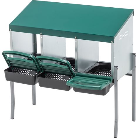 Nid pour poules en métal vert avec 3 trous de ponte et pieds, abri extérieur (1/5)