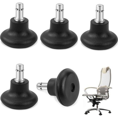 Roues de remplacement pour chaise de bureau, roulettes pivotantes à fixation 11/22 mm, patins de sol silencieux, sans bruit pour bureau et maison, noir, lot de 5 pièces (1/5)