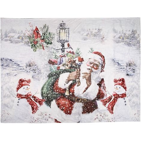 Plaid de Noël 130x170 cm Couverture Rectangulaire en Polyester Rouge et Blanc Père Noël - PANGIVO