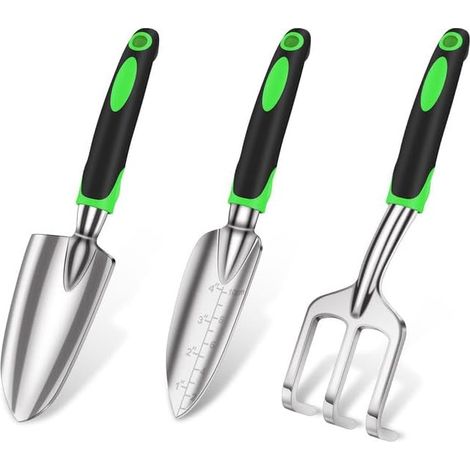 Ensemble d'outils de jardin, 3 outils robustes et légers en alliage d'aluminium avec poignée ergonomique antidérapante.